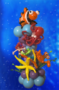balloon decorator: under the sea column with fish, crab, turtle octopus and mermaid